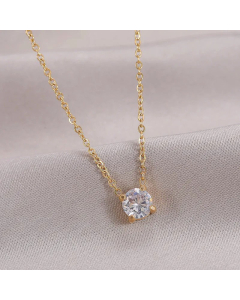 Classic Style Minimalism Square Diamond Titanium Steel Zircon Pendant Necklace CA07831279