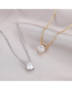 Classic Style Minimalism Square Diamond Titanium Steel Zircon Pendant Necklace CA07831279