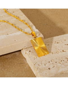 Wholesale Retro Rectangle Stainless Steel 18K Gold Plated Pendant Necklace