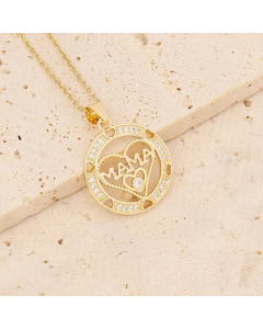 Casual MAMA Letter Heart Shape Stainless Steel Rhinestone 18K Gold Plated Zircon Pendant Necklace CA07831282