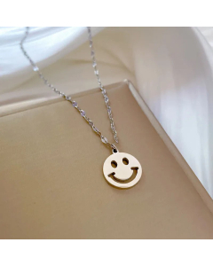 Minimalism Round Smiley Face Pendant Titanium Steel Gold Plated Necklace CA07831286