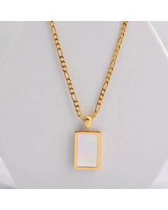 Wholesale Minimalism Rectangle Shell Inlaid Pendant Stainless Steel Necklace CA07831288