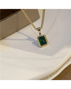 Wholesale Retro Rectangle Titanium Steel Zircon Pendant Necklace