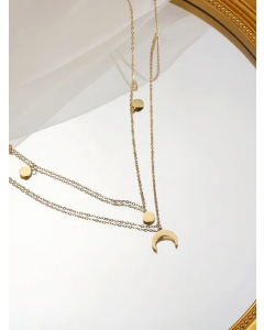 Wholesale Simple Style Moon Stainless Steel 14K Gold Plated Layered Necklaces