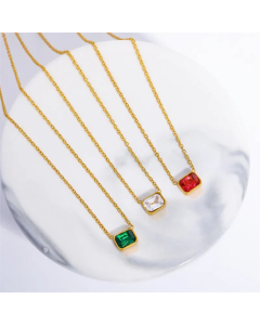 Colorza Jewelry Minimalism Square Stainless Steel Zircon Pendant Necklace CA07831306