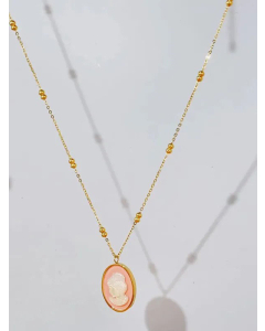 Lady Portrait Titanium Steel Plating Inlay Shell Pendant Necklace 1 Piece