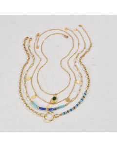 Wholesale Wafer Stainless Steel 14K Gold Plated Beaded Embossed Chain Necklace CA07831316