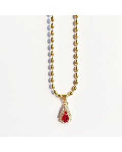 Light Luxury Retro Water Droplets Titanium Steel Red Zircon Pendant Bead Chian Necklace CA07831318