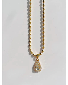 Light Luxury Retro Water Droplets Titanium Steel White Zircon Pendant Bead Chian Necklace CA07831318