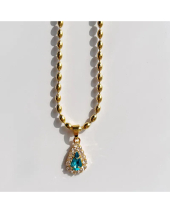 Light Luxury Retro Water Droplets Titanium Steel Lake Blue Zircon Pendant Bead Chian Necklace CA07831318