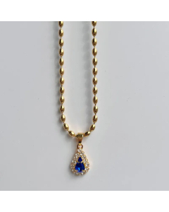 Light Luxury Retro Water Droplets Titanium Steel Sapphire Blue Zircon Pendant Bead Chian Necklace CA07831318