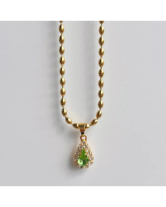 Light Luxury Retro Water Droplets Titanium Steel Grass Green Zircon Pendant Bead Chian Necklace CA07831318