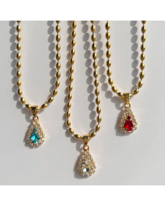 Light Luxury Retro Water Droplets Titanium Steel Zircon Pendant Bead Chian Necklace CA07831318