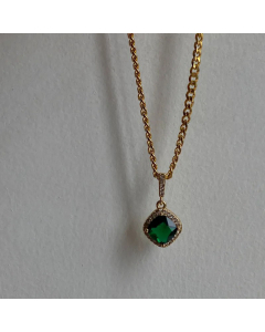 Minimalist Style Streetwear Heart Shape Titanium Steel Green Zircon Pendant Necklace CA07831319