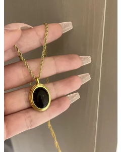 Baroque Style 18K Gold Plated Agate Oval Pendent Stainless Steel Necklace CA07831323