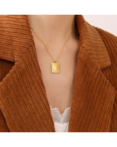 Minimalism Heart Shape Rectangle Titanium Steel 18K Gold Plated Pendant Necklace CA07831324