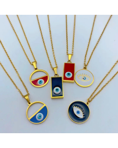 Ethnic Style Minimalism Enamel Devil's Eye Round Square Pendent Titanium Steel Necklace CA07831326