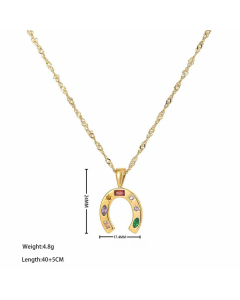 Minimalism Streetwear Horseshoe Colorful Zircon Inlaid Pendent Titanium Steel Necklace CA07831327