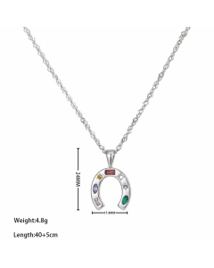 Streetwear Horseshoe Colorful Zircon Inlaid Pendent Titanium Steel Necklace CA07831327