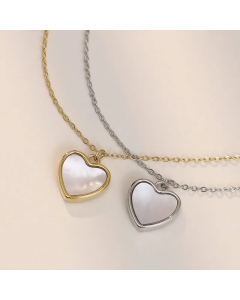 Wholesale Shell Inlaid Heart Shape Titanium Steel Pendant Necklace CA07831329