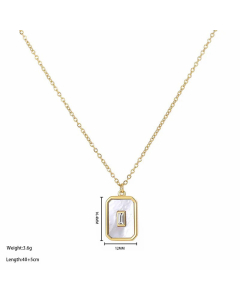 Gold Color Micro Inlaid Rhinestone Rectangle Shell Pendant Titanium Steel Necklace CA07831330