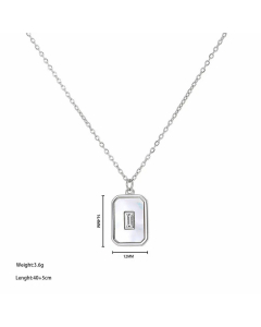 Steel Color Micro Inlaid Rhinestone Rectangle Shell Pendant Titanium Steel Necklace CA07831330
