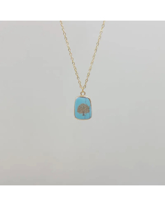 Green Pine Stainless Steel Plating Natural Stone Pendant Necklace CA07831332