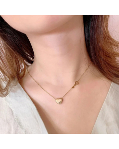 Wholesale Simple Style Heart Shape Key Titanium Steel 18K Gold Plated Zircon Necklace