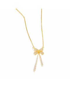 Wholesale Sweet Bow Knot Titanium Steel Zircon Pendant Necklace