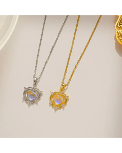 Elegant Sweet Heart Shape Titanium Steel Crystal Pendant Necklace CA07831336