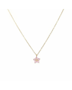 Sweet Artificial Pink Crystal Flower Stainless Steel Pendant Necklace CA07831337