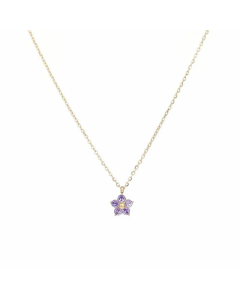 Sweet Artificial Purple Crystal Flower Stainless Steel Pendant Necklace CA07831337
