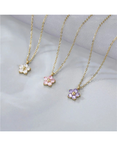 Sweet Artificial Crystal Flower Stainless Steel Pendant Necklace CA07831337