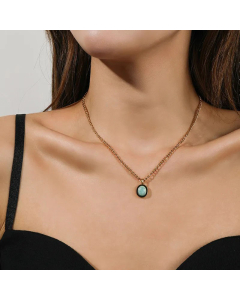 Wholesale Simple Style Oval Titanium Steel Artificial Gemstones Pendant Necklace