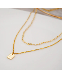 Minimalism Square With Good Luck Titanium Steel Layered Necklaces CA07831339