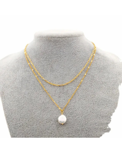 Minimalism Square With Good Luck Titanium Steel Baroque Pearl Layered Necklaces CA07831339