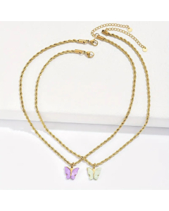 Sweet Fairy Style Butterfly Pendent Stainless Steel 14K Gold Plated Acrylic Necklace CA07831341
