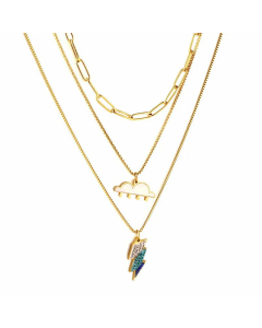 Sweet Light Luxury Clouds Lightning Stainless Steel Titanium Steel Gold Plated Rhinestones Layered Necklaces
