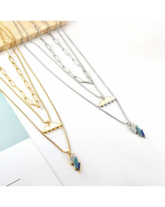 Sweet Light Luxury Clouds Lightning Stainless Steel Titanium Steel Gold Plated Rhinestones Layered Necklaces