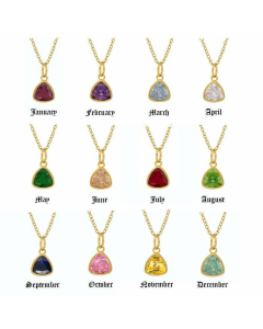 Minimalism Triangle Titanium Steel 18K Gold Plated Birthstone Zircon Pendant Necklace CA07831343