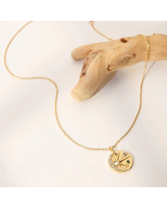 Wholesale Retro Sun Moon Stainless Steel Titanium Steel 18K Gold Plated Zircon Pendant Necklace