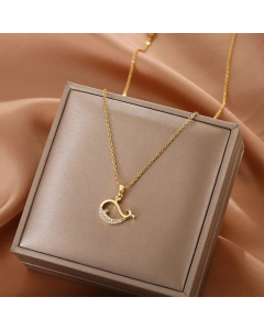 Cute Whale Zircon Inlaid Pendant Titanium Steel 18K Gold Plated Necklace CA07831348