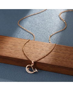 Zircon Inlaid Whale Pendant Titanium Steel 18K Gold Plated Necklace CA07831348