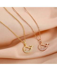 Cute Whale Zircon Inlaid Pendant Titanium Steel 18K Gold Plated Necklace CA07831348