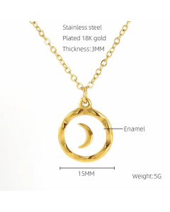 Hip-Hop Cool Style Daily Style Round Moon Stainless Steel 18K Gold Plated Pendant Necklace CA07831349