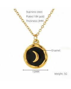 Cool Style Daily Style Round Moon Stainless Steel 18K Gold Plated Pendant Necklace CA07831349