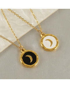 Hip-Hop Cool Style Daily Style Round Moon Stainless Steel 18K Gold Plated Pendant Necklace CA07831349