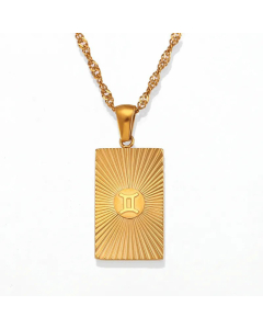 Casual Striped Rectangle Gemini Constellation Stainless Steel 18K Gold Plated Pendant Necklace CA07831351