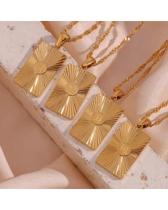 Casual Striped Rectangle Constellation Stainless Steel 18K Gold Plated Pendant Necklace CA07831351