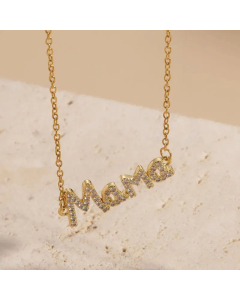 Elegant MAMA Letter Titanium Steel 18K Gold Plated Zircon Necklace Wholesale CA07831352